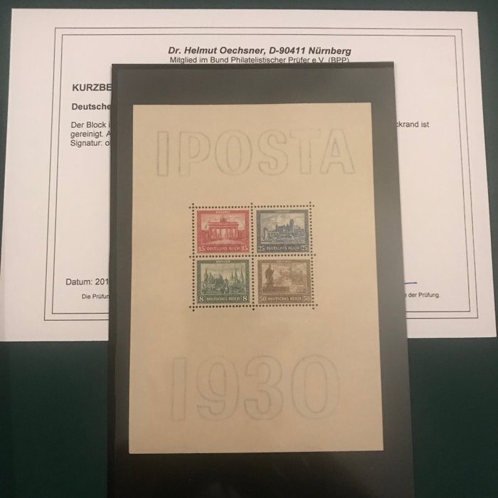 Deutsches Reich 1930 - IPOSTA block with photo certificate BPP - Michel blok 1