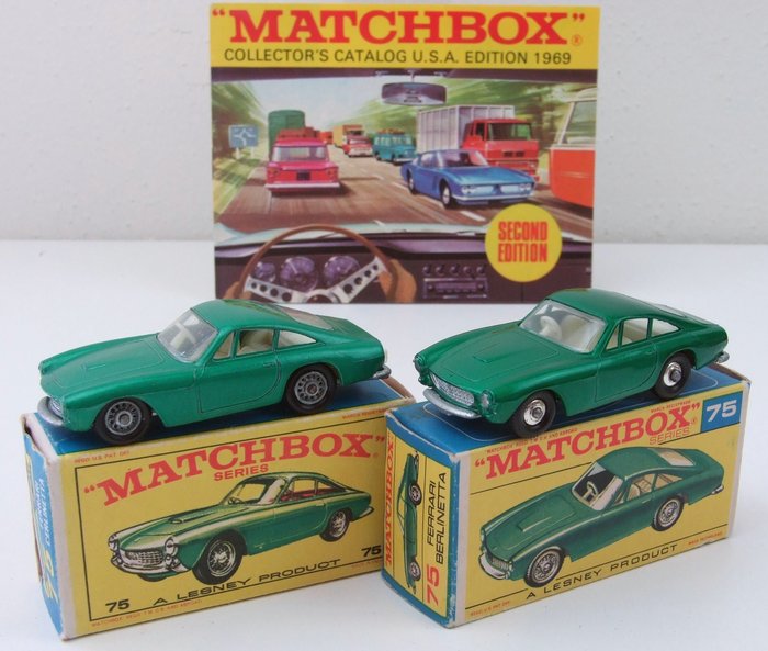 Matchbox - 1:64 - 2x Ferrari Berlinetta Nr.75 and 1969 2nd edition Catalog