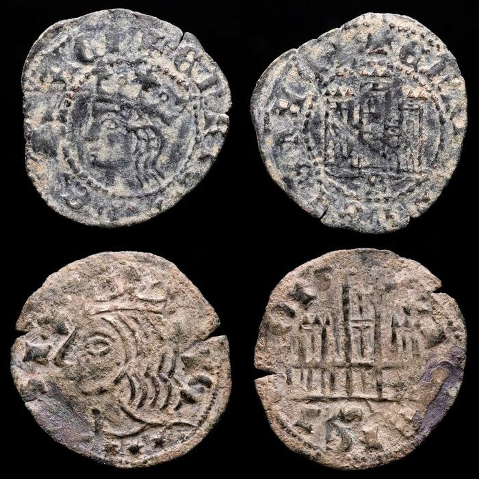 Kingdom of Castile. Alfonso XI el Justiciero (1312-1350) - Enrique III el Doliente (1390-1406).. Lotto di 2 Cornados Sevilla
