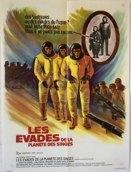 Escape from the planet of the apes, 1971 - Don Taylor - 海报, Original French Cinema release - Art by Grinsson