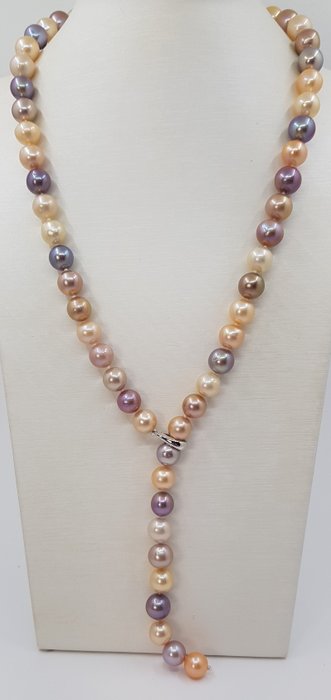 Preview of the first image of no reserve - 9x11mm Round Shimmering Multi Edison Freshwater Pearls - 925 Silver - Necklace.