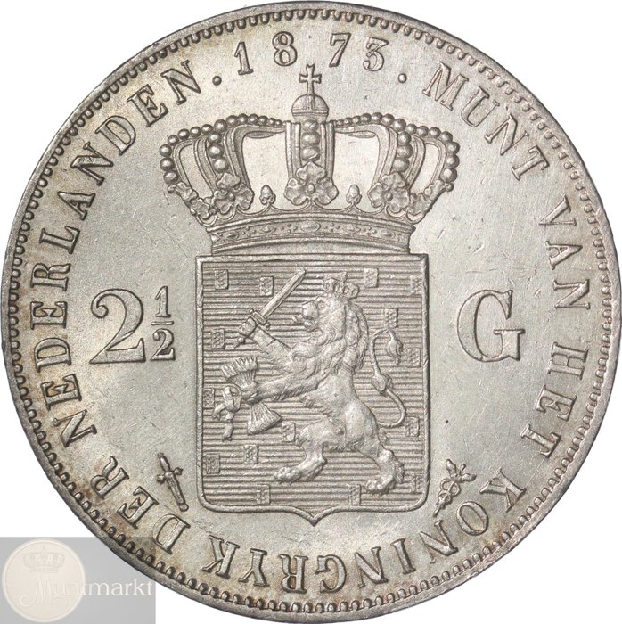 Koninkrijk der Nederlanden. Willem III. 2 1/2 Gulden 1873 KWALITEIT