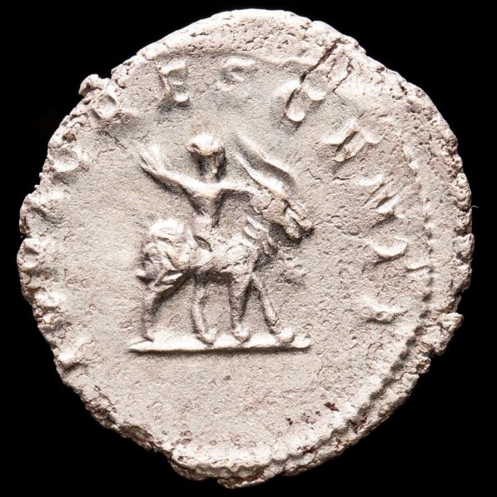 Roman Empire. Valerian II (+AD 258). Silver Antoninianus,  Cologne -  IOVI CRESCENTI Infant Jupiter on goat.