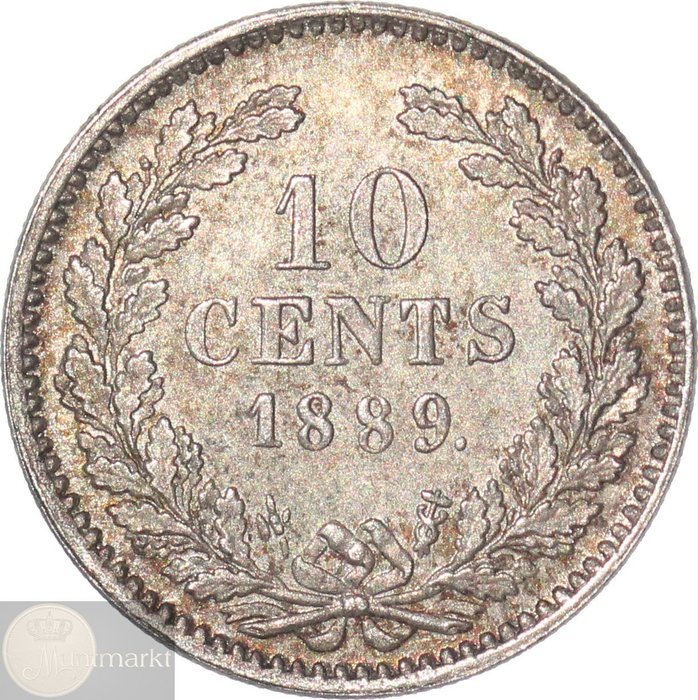 Koninkrijk der Nederlanden. Willem III. 10 Cents 1889 KWALITEIT