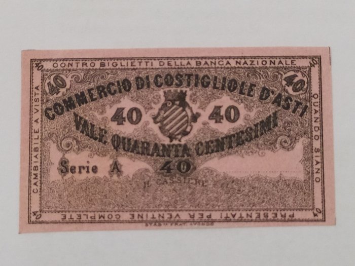 Italië, Costigliole d'Asti - 40 centesimi di Lire - fine '800 - Gav. Boa. 06.0096.4