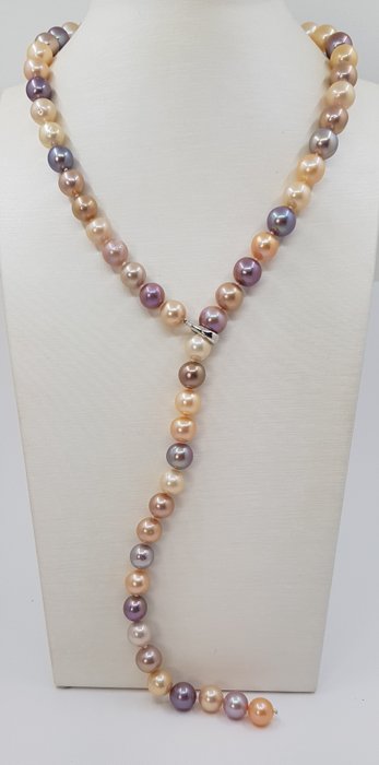 Image 3 of no reserve - 9x11mm Round Shimmering Multi Edison Freshwater Pearls - 925 Silver - Necklace