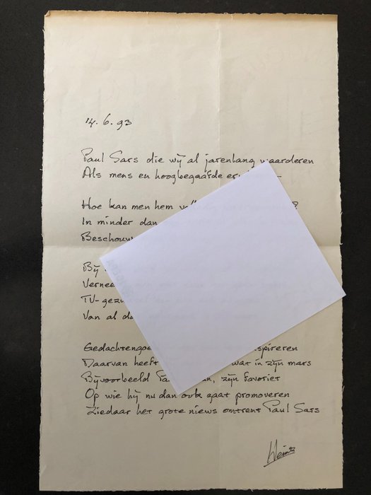 Drs. P (H.H. Polzer) - Handgeschreven gedicht - 1993