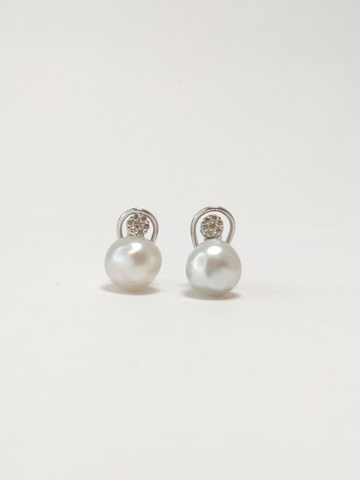 18 carati Oro bianco - Orecchini Perla dei Mari del Sud - Diamanti