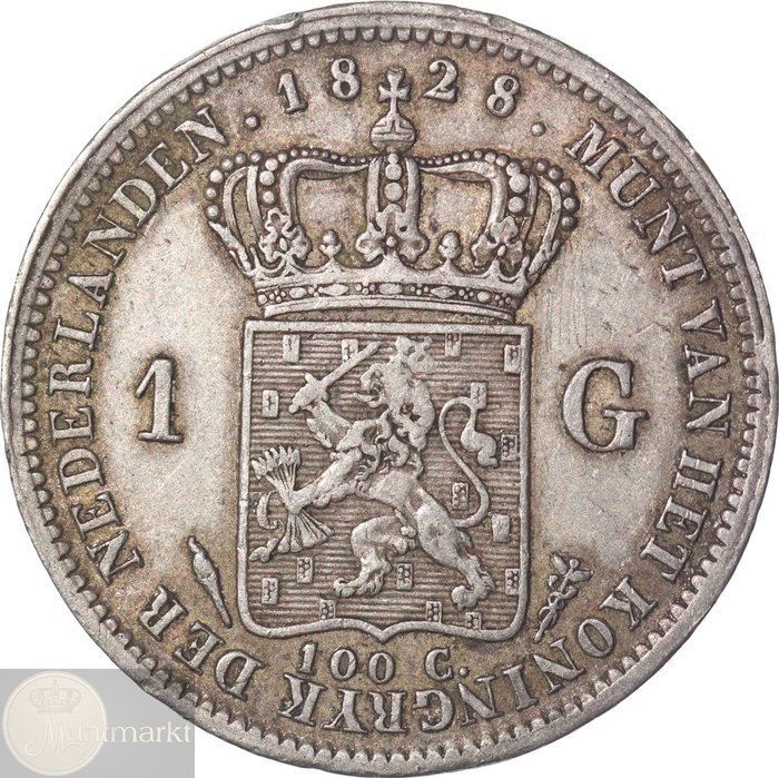 Verenigd Koninkrijk der Nederlanden. Koning Willem I. Gulden 1828 Utrecht ZELDZAAM