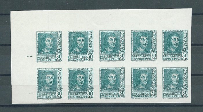 Spanje 1938 - Block 10 Ferdinand stamps - colour change, imperforated - - Edifil Especializado nº 844Aece