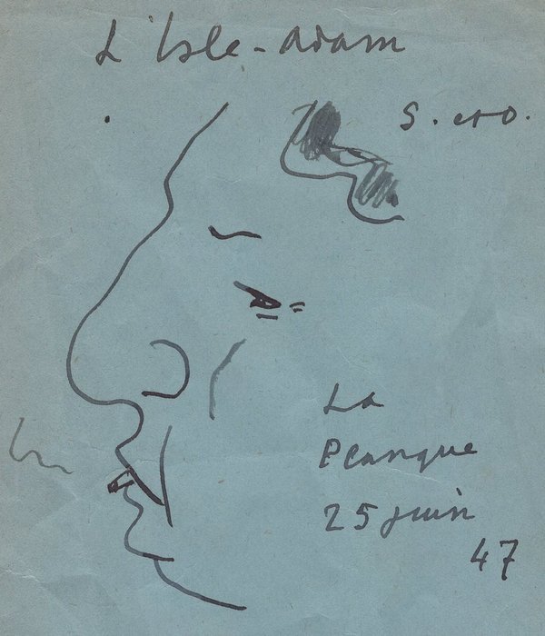Francis Carco - Ecrivain, Lettre Autographe Signée avec Dessin original (autoportrait) de l'auteur - 1947