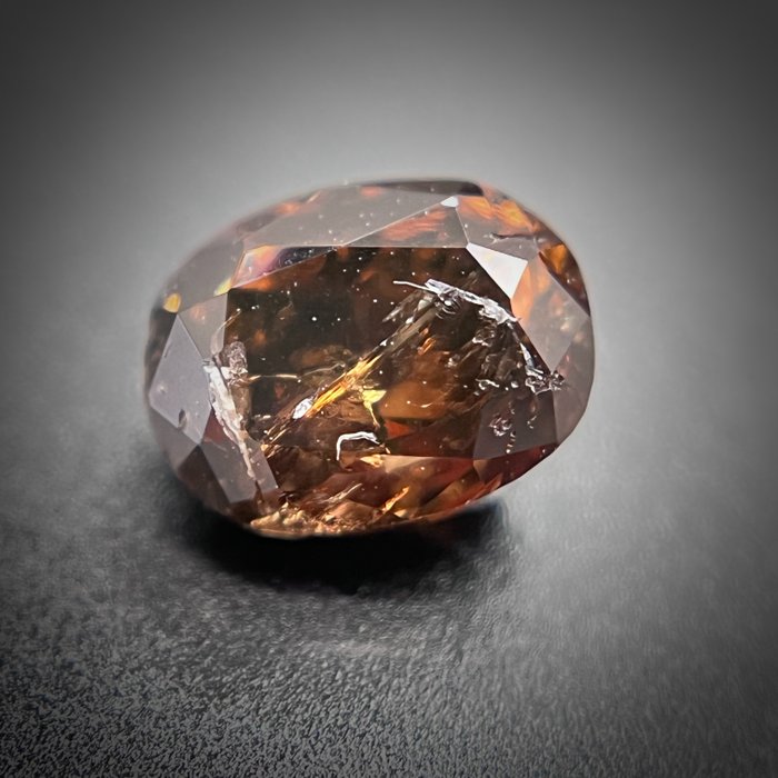 1 pcs Diamante - 0.61 ct - Cuscino - fantasia marrone arancio scuro - I2