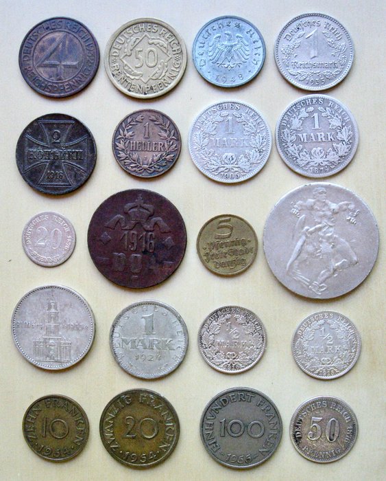 German East Africa, Germany, Danzig, Saarland. Lot. various coins 1876/1955 (20 different pieces) incl. 8x silver