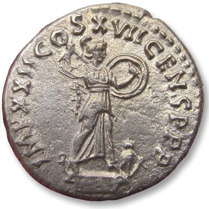 Roman Empire. Domitian (AD 81-96). Silver Denarius,  Rome mint circa 95-96 A.D. - IMP XXII COS XVII CENS P P P -