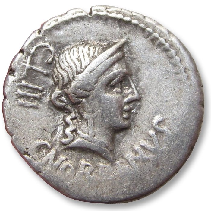 Roman Republic. C. Norbanus, 83 BC. Silver Denarius,  Rome mint -- control number CLIII --