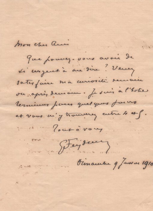 Georges Feydeau - Auteur dramatique, Lettre Autographe Signée à l'écrivain Louis Artus - 1910