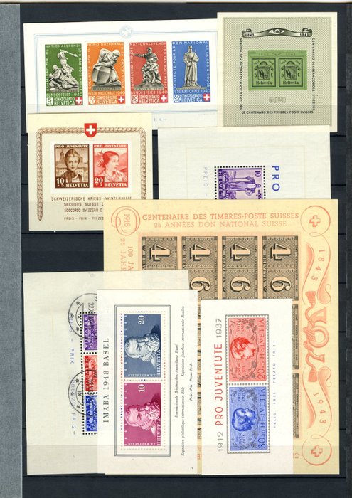 Switzerland - A selection of blocks including 1940 Pro Patria Block - Zumstein