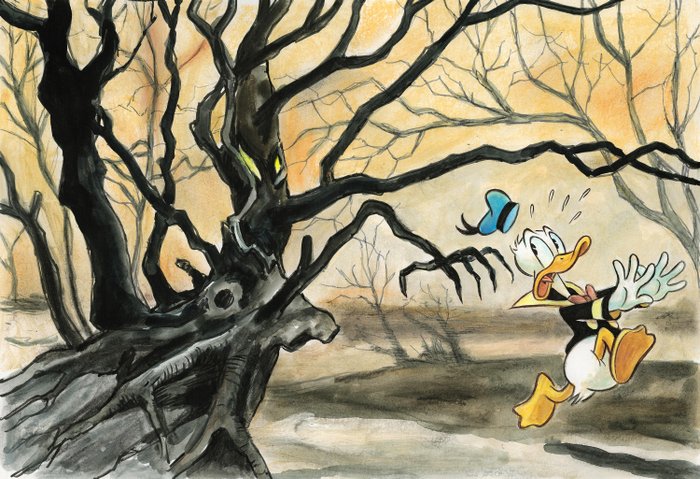 Donald Duck Inspired By Van Gogh "Study Of A Tree" (1882) - Original Painting - Signed by Tony Fernandez - Original Acrylic Art - 50 x 38 cm