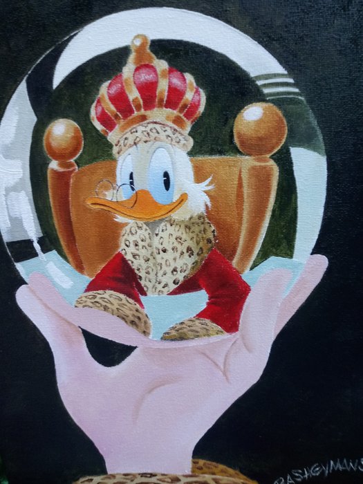 Donald Duck - Scrooge McDuck King's Portrait in Glass Ball - Signed Original Oil on Canvas Painting by Bas Heymans