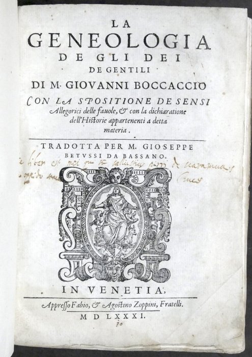 Giovanni Boccaccio - La geneologia de gli Dei de Gentili - 1581