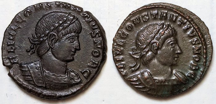 Roman Empire. Constantius II as Caesar under Constantine I. Æ Group of 2x high quality folles,  Both Trier mint (mintmarks TRS+star and TRP) - nearly mint state