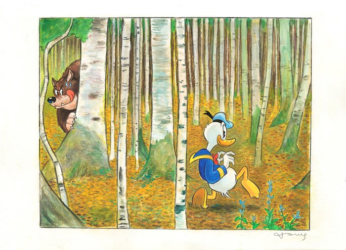 Donald Duck Inspired By Gustav Klimt's "Forêt de Hêtres" (1903) - Original Painting - Tony Fernandez Signed - Acrylic Art - Original Artwork - 50 x 32 cm