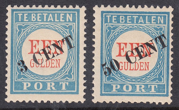 Nederland 1906/1910 - Portzegels opdruk, in type I en II - NVPH P27/P28
