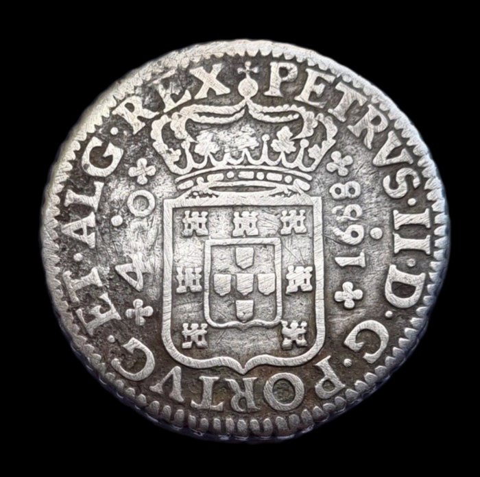 Portugal. D. Pedro II (1683-1706). Cruzado Novo (480 Reis) 1688 - Pedúnculos Altos Perolados - Lisboa
