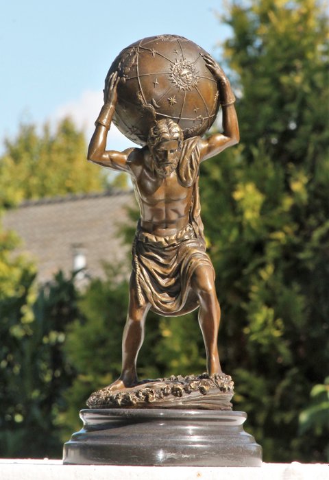 Estatua, atlas - 33 cm - bronce marmol