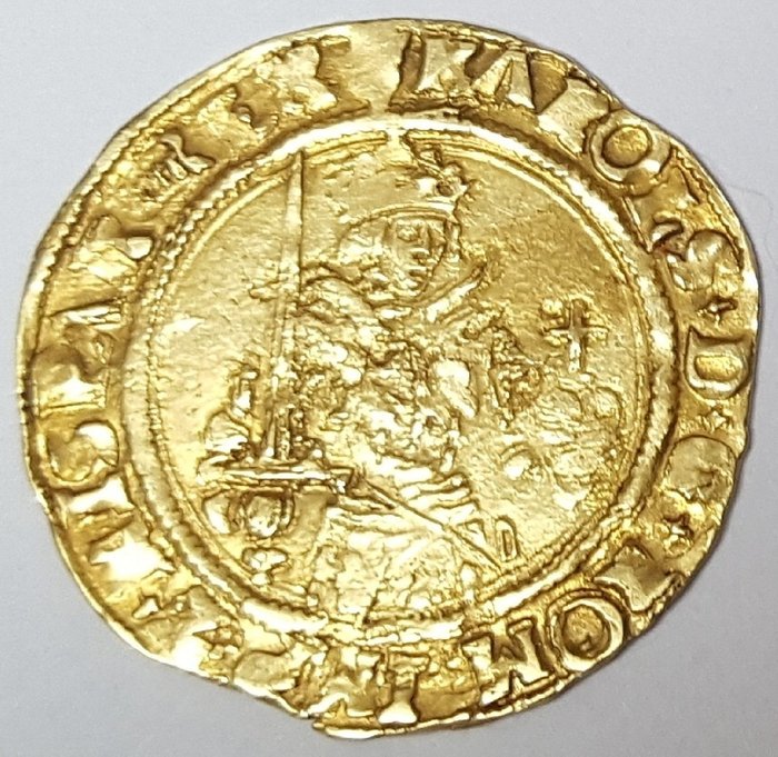 Spanish Netherlands, Brabant, Antwerpen. Carlo V Imperatore (1516-1556). Demi-real d'or 1521-1552