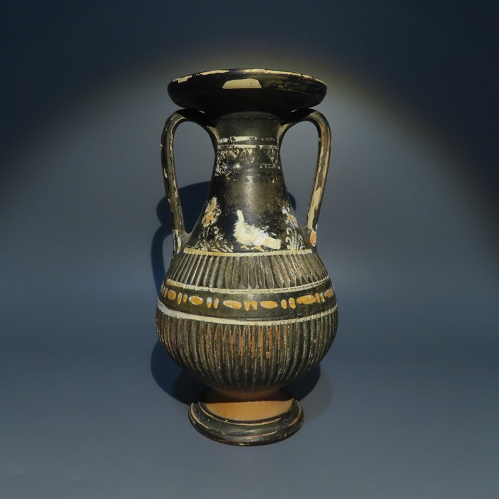 Antico Greco Ceramica Gnazia. Pelike. IV secolo a.C. 19.5 H. Bello. Licenza di esportazione spagnola.