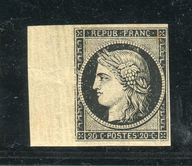 Frankrijk 1849/1850 - Rare No. 3a Black on white, mint**, sheet margin, signed Calves.