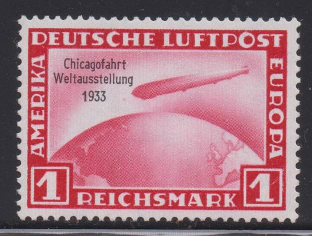 Empire allemand 1933 - “Chicagofahrt” (Chicago flight) 1 reichsmark, MNH, expertised by BPP (German Federation of - Michel 496