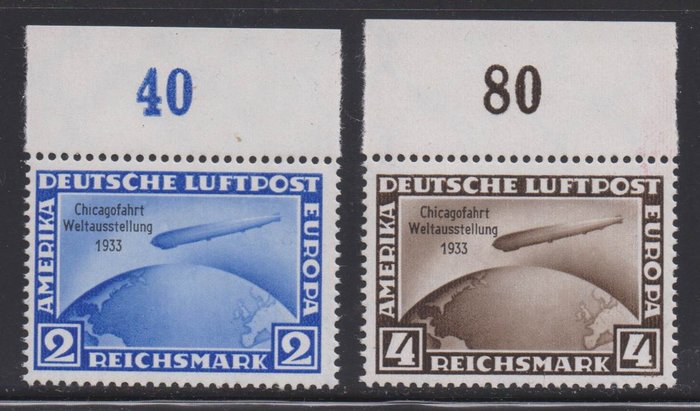 Duitse Rijk 1933 - “Chicagofahrt” (Chicago flight) 2 and 4 reichsmarks, MNH, expertised by BPP (German Federation of - Michel 497, 498