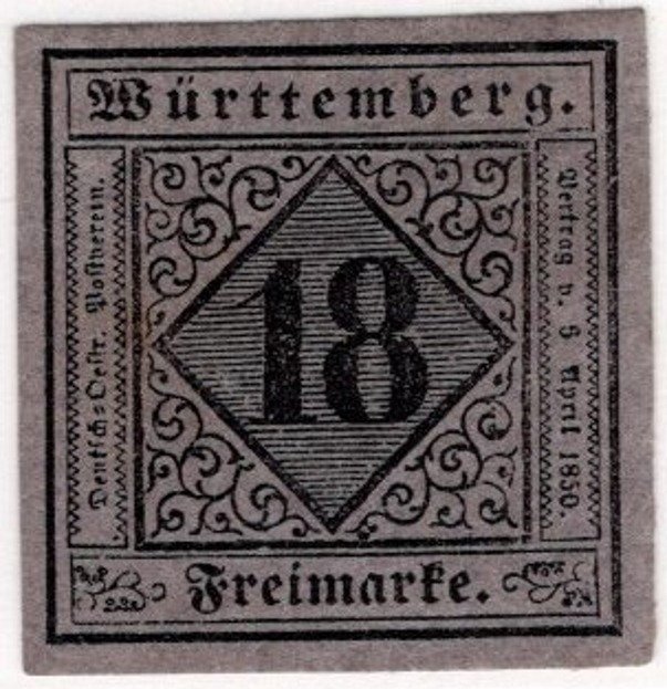 Württemberg 1851 - 18 Kreuzer mit Plattenfehler und Attest - Mi.Nr. 5, Type II