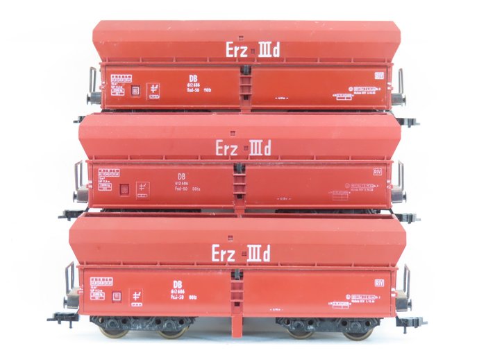 Fleischmann H0 - 1489 - Wagon - 3 Wagons à minerai auto-déchargeurs à quatre essieux "Erz IIId" - DB
