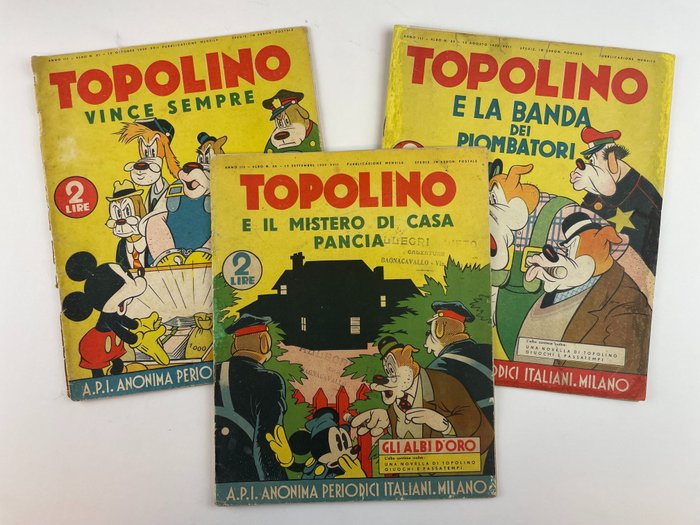 Topolino - 3x albi d'oro "Banda dei Piombatori - il Mistero di Casa Pancia - Vince Sempre" - Geniet - Eerste druk - (1939)
