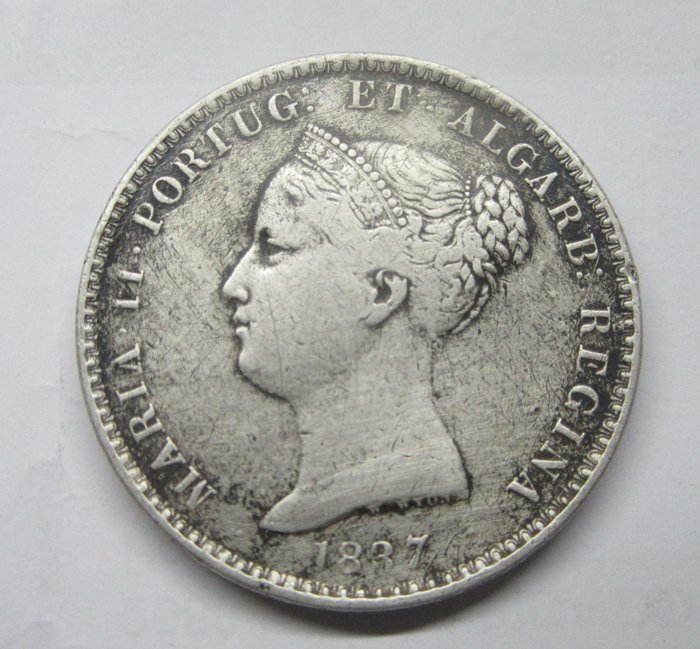 Portugal. D. Maria II (1834-1853). 1.000 Reis (10 Tostões) 1837 - Data Emendada (7 sobre 6)