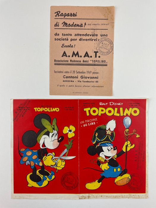 Topolino - Prova di Stampa Copertina Topolino n. 1 e Foglio Promozionale - Losbladig - (1949)