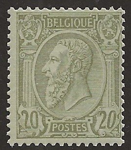 België 1886 - 20c Olijf op groenachtig - Leopold II met profiel naar links - nieuwe type - OBP/COB 47
