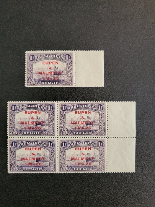 Belgique 1920 - Un joli bloc plus 1 timbre bon centrage - COB OC61T