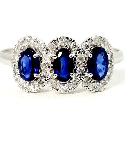 Preview of the first image of 18 kt. White gold - Ring - 1.18 ct Sapphire - Diamonds.