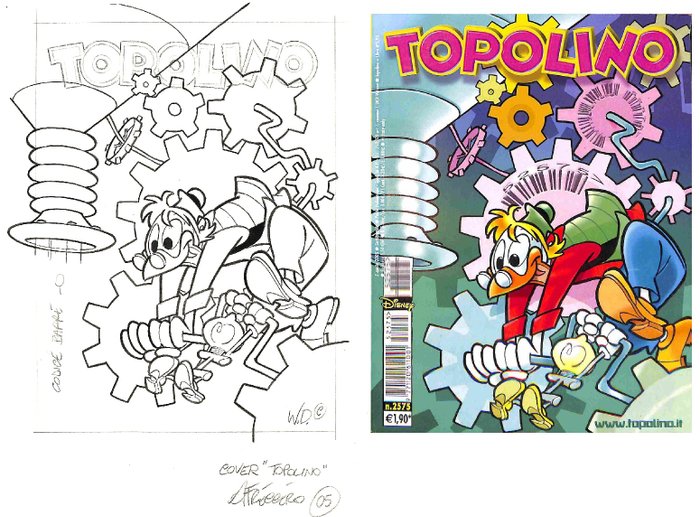 Topolino #2575 - Signed Original Inked Cover by Andrea Freccero - Exemplaire unique - (2005)