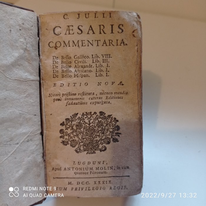 [Jules César ; Guerre des Gaules] ,Caesar Julius - Caii Julii Cæsari commentariade bello  [ gallico ,de bello civili, alexandr.,africano.,hispan.] - 1739