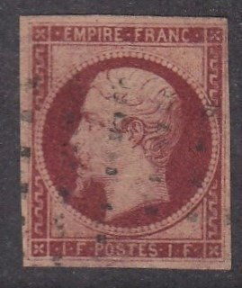 France - Empire non dentelé - 1fr carmin - TB - Yvert n 18