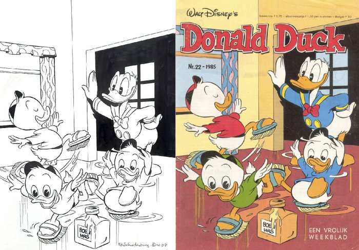 Donald Duck Weekblad HC DD1985-22 - Signed Original Inked Cover by Ed van Schuijlenburg - Page volante - (1985)