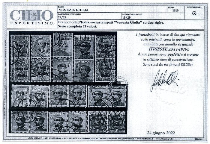 Image 3 of Italy - Julian Venetia 1919 - Victor Emmanuel, overprints, 11 values - Sassone N. 19/29