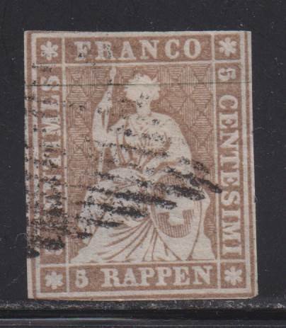 Suisse 1855 - 5 rappen on silk paper, expertised by Abt BPP (German Federation of Philatelic Experts) - Michel 13 II Azm