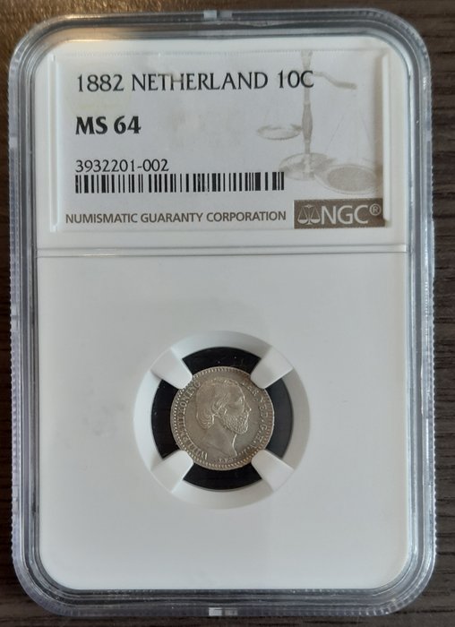 Netherlands. Willem III (1849-1890). 10 Cents 1882 in NGC slab MS64