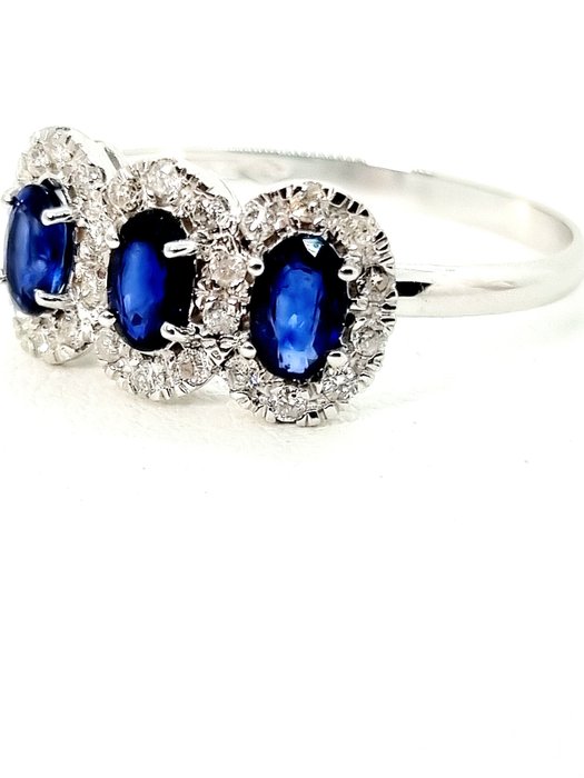 Image 3 of 18 kt. White gold - Ring - 1.18 ct Sapphire - Diamonds
